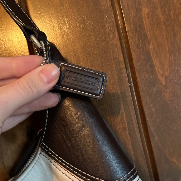 Coach Hobo Bag - Beige/Gray and Dark Brown Trim with Buckle and Silver Hardware - Picture 2 of 6